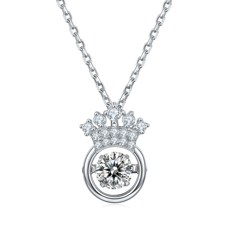 Dynamic Crown S925 Silver Plated Platinum Moissanite Diamond Necklace 50 Points D-Class